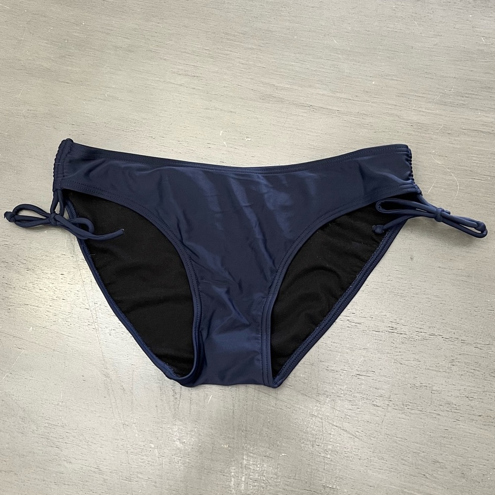 Piha New Zealand Navy Blue Side Ruched Moderate Coverage Comfy Bikini Bottoms S